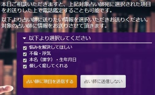 ヴェルニは事前に相談したい項目を選ぶことが出来る