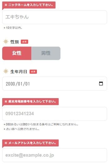 エキサイト　会員登録記入