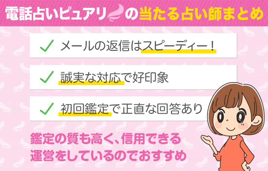 電話占いピュアリの当たる占い師まとめ