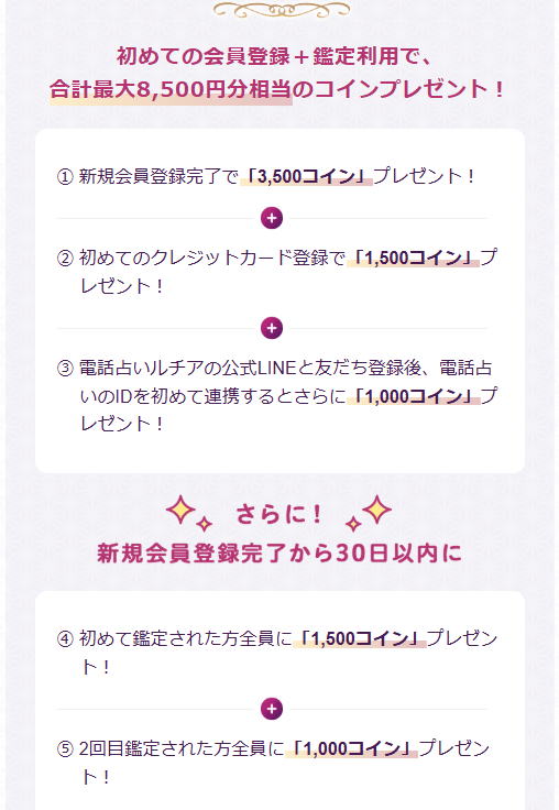 電話占いルチアの初回特典